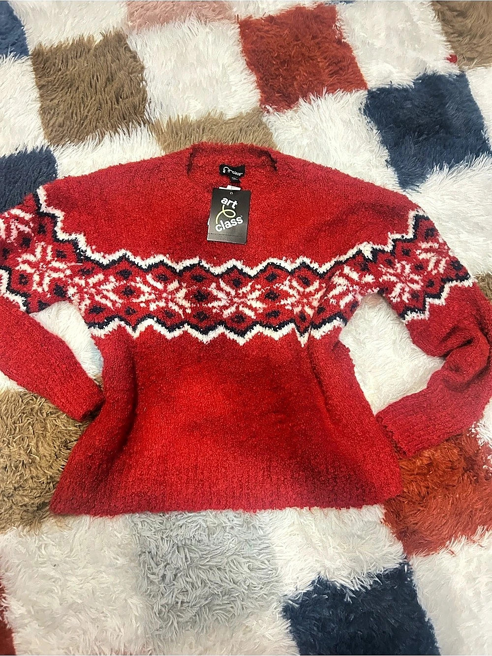 art class Geometric Sweater in Red & White NWT
